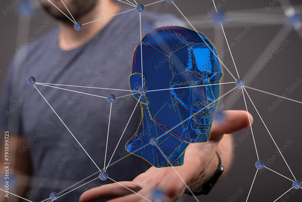 Aufkleber human head and brain.deep learning , machine learning and artificial intelligence , ai technology,