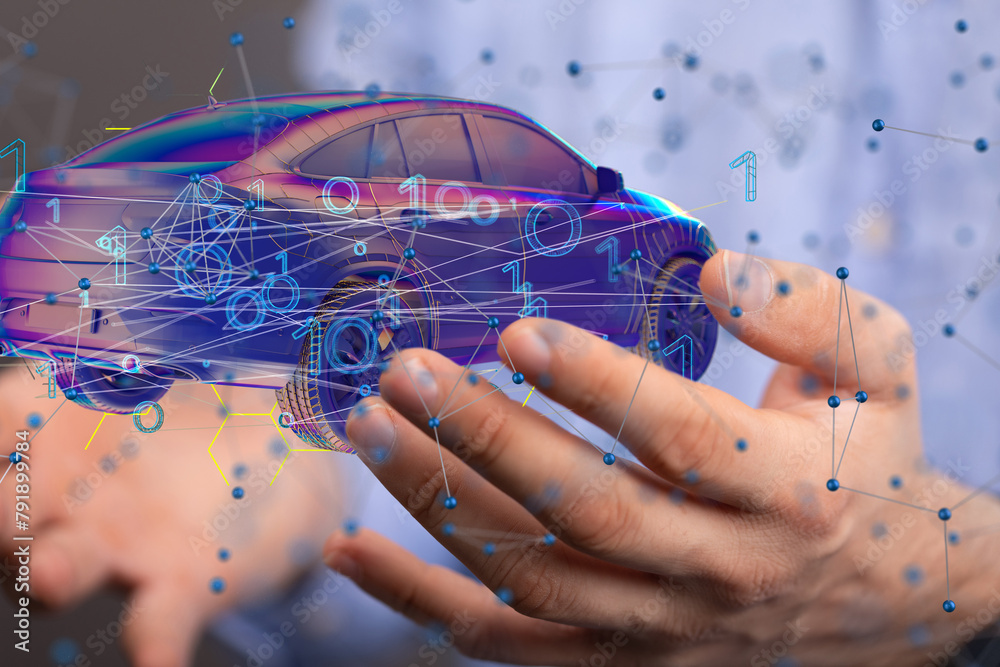 Poster Autonomous car with HUD graphic of Navigation system driving