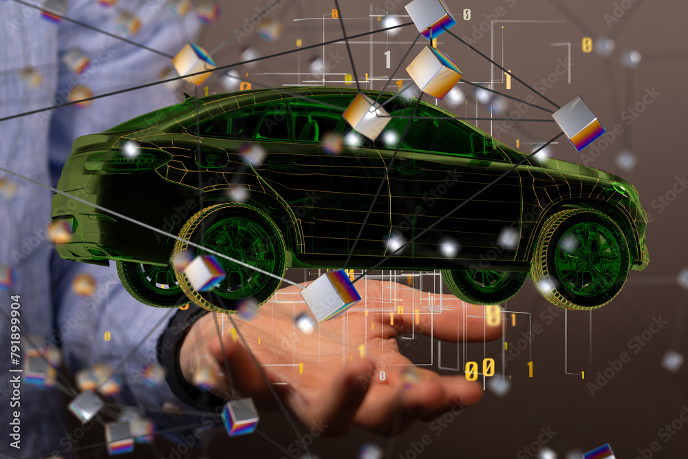 Poster Autonomous car with HUD graphic of Navigation system driving