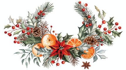 Wreath made of bunches of rowan berries branches  - obrazy, fototapety, plakaty