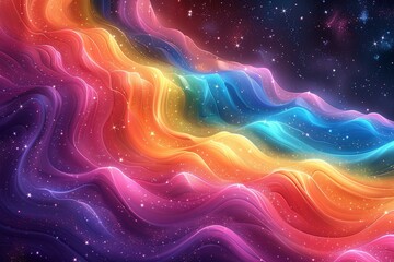 Vibrant, flowing waves and sparkling stars form a seamless retro background pattern.