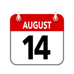 14 August, calendar date icon on white background.
