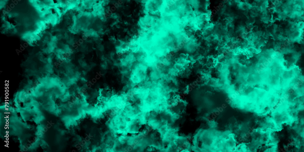 Poster Abstract dynamic particles with soft Blue clouds on dark background. Defocused Lights and Dust Particles. Watercolor wash aqua painted texture grungy design.	