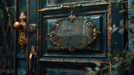 Ornate vintage door plaque bears