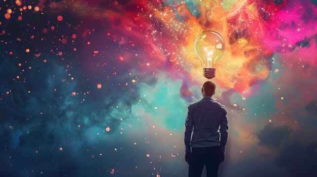 Silhouette illustration of a businessman with a light bulb over their head, representing a creative business idea