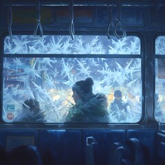 A Chilly Night in the City: Captivating Bus Ride with Frosty Windows