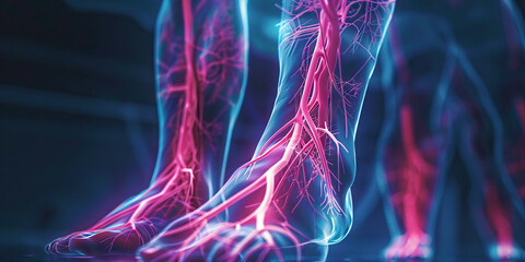 Deep Vein Thrombosis (DVT): The Leg Swelling and Pain - Visualize a person with highlighted veins showing clot formation, experiencing leg swelling and pain