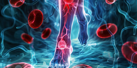 Deep Vein Thrombosis (DVT): The Leg Swelling and Pain - Visualize a person with highlighted veins showing clot formation, experiencing leg swelling and pain