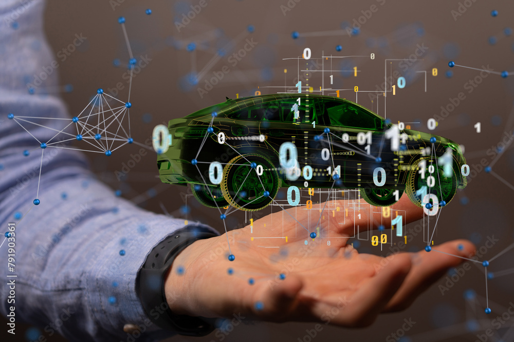 Poster Autonomous car with HUD graphic of Navigation system driving