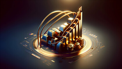 Aureate Arcs: 3D Gold Trading Abstract in Dark Canvas