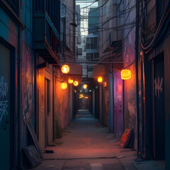 Urban alley with graffiti