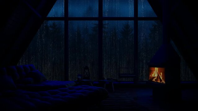 Sleep Well with Rain in The Forest Calm Peaceful in Cozy Cabin with Rain Sounds and Cozy Fire,High