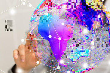 Neural network 3D illustration. Big data and cybersecurity