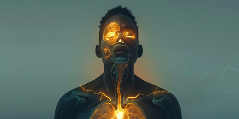 Pulmonary Hypertension: The Shortness of Breath and Fatigue - Picture a person with highlighted lungs showing high blood pressure, experiencing shortness of breath and fatigue