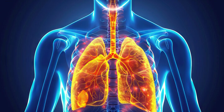 Pulmonary Hypertension: The Shortness of Breath and Fatigue - Picture a person with highlighted lungs showing high blood pressure, experiencing shortness of breath and fatigue