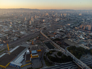 Incredible sunset in the city of São Paulo, a megalopolis with an aerial image above the Tietê...