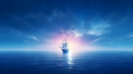 Obraz premium Set sail towards serenity under a blue sea sky, where a color gradient rough abstract background gleams with bright light and gentle glows, enveloped by an empty space and a grainy noise grungy