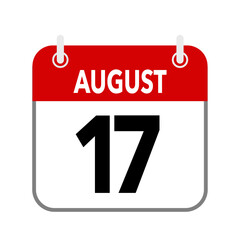 17 August, calendar date icon on white background.