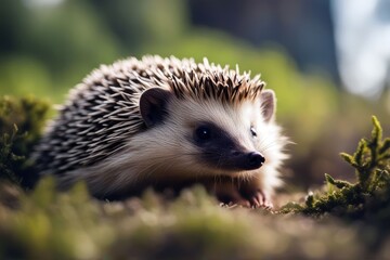 '1 months hedgehog porcupine young baby animal isolated on white spine bristle hedge needle prickly...