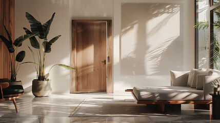 nowoczesna elegancka luksusowa i minimalistyczna ściana z drzwiami drewnianymi 