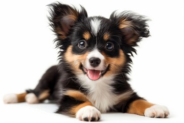 happy Papillon puppy, isolated on white background