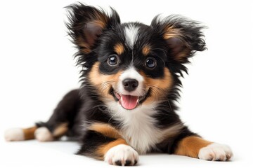 Fototapeta premium happy Papillon puppy, isolated on white background