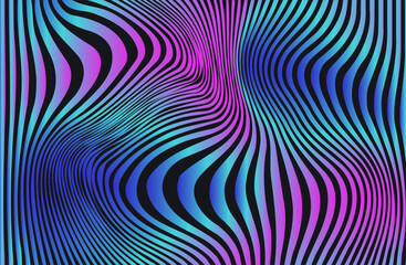 Distorted wavy fluid colors Abstract background. Futuristic neon wallpaper. Cyberpunk concept. Colorful techno backdrop with aesthetics of vaporwave style of 80's. Vector EPS 10.