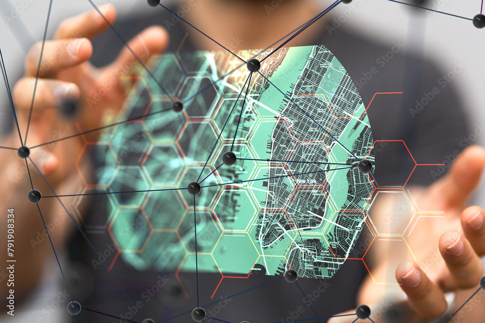 Aufkleber Neural network concept. Connected cells with links.
