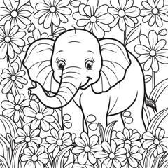 coloring Page Of Cartoon Baby Elephant Vector Illustration for Coloring Book, Hand drawn vector