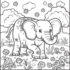 coloring Page Of Cartoon Baby Elephant Vector Illustration for Coloring Book, Hand drawn vector