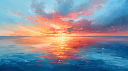Fototapeta na wymiar Soothing Sunset Dreamscape: Dreamy Oil Painting of Gentle Glow Over Peaceful Landscape