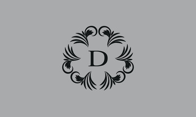 Elegant floral monogram design template for one or two letters such as D. Business sign, identity monogram for restaurant, boutique, hotel, heraldic, jewelry