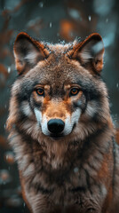 Fototapeta premium Enchanting Wolf Portrait Amidst Glowing Golden Hour