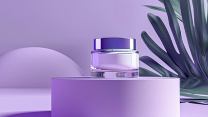 Face cream moisturiser, skincare and bodycare product on purple background, spa and organic beauty...