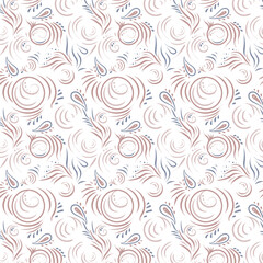 Abstract pink pattern on a white background, in boho style or traditional ornament. Seamless vector pattern with oriental and Slavic motifs. For fabrics, wrapping paper, clothing, interior decoration