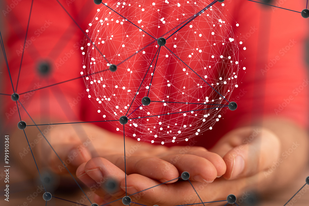 Leinwandbilder Global network. Blockchain. 3D illustration. Neural networks and artificial intelligence. Abstract