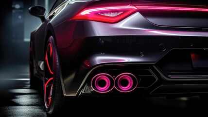 Neon-lit exhaust system modification in a high-performance car - obrazy, fototapety, plakaty