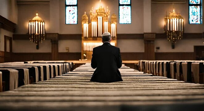 Jew praying in the synagogue.	
