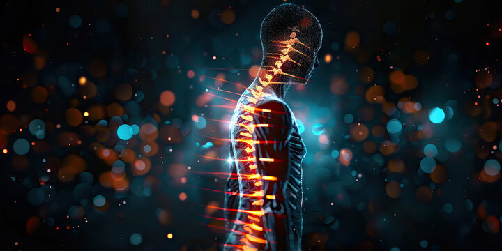 Scoliosis: The Spinal Curvature and Back Pain - Visualize a person with highlighted spine showing curvature, experiencing back pain and postural changes