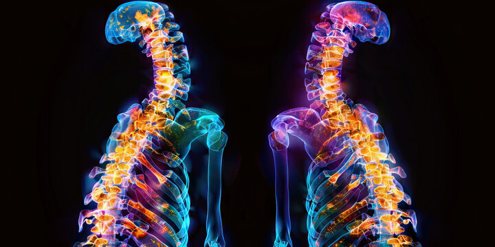 Scoliosis: The Spinal Curvature and Back Pain - Visualize a person with highlighted spine showing curvature, experiencing back pain and postural changes