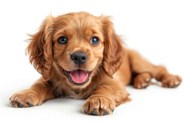 Happy American Cocker Spaniel puppy, isolated on white background