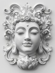 White buddha statue with flower crown