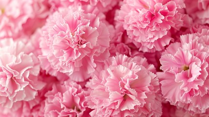   A tight shot of pink carnations in full bloom, matching the hue in the image