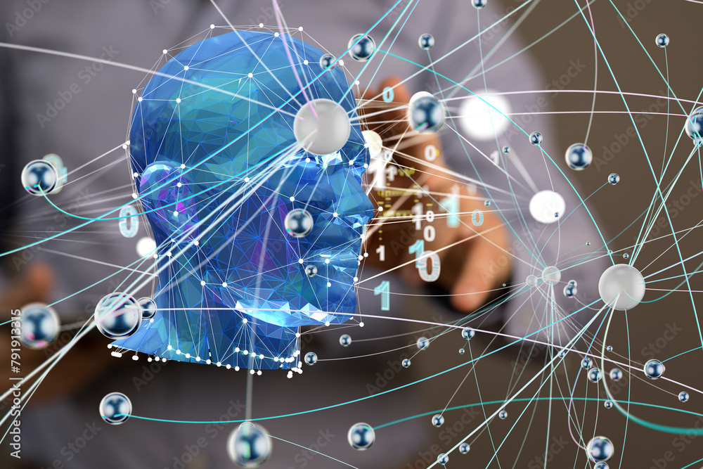Aufkleber Digital cyberspace with particles and Digital data network connections concept.