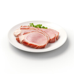 Fototapeta premium white plate with delicious cooked pork meat сreated with Generative Ai