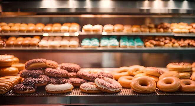 Donuts in a pastry shop.