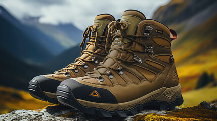 Hiking Boots Resting on Rock