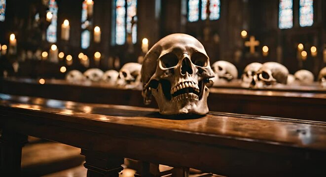 Skulls in a church.