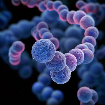 Close up of Pneumococcus invading human body. Gram-positive bacteria. Streptococcus pneumoniae. Pneumonia Disease.