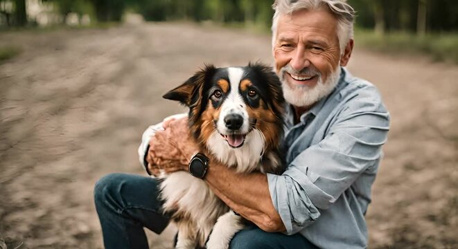 Senior man with his dog.